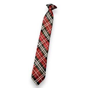 Wal Mart Clip On Tie Boys Plaid Red Black Academia Formal Preppy Picture Day